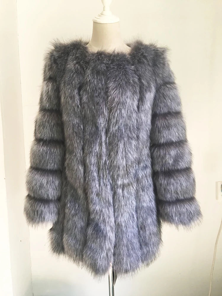 ZADORIN S-4XL Winter Luxury Faux Fox Fur Coat Slim Long Pink Red Blue Faux Fur Jacket Women Fake Fur Coats Manteau Fourrure