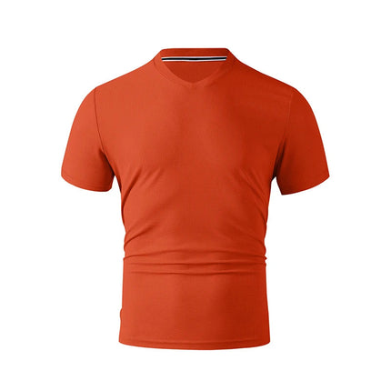 2025 New Men's Casual Fashion Simple V-neck Short Sleeved T-shirt Summer Comfortable Breathable Versatile Top PlatiNum