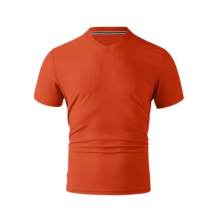 2025 New Men's Casual Fashion Simple V-neck Short Sleeved T-shirt Summer Comfortable Breathable Versatile Top PlatiNum