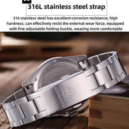 ADDIESDIVE Top Brand Automatic Watch For Men Sapphire Glass Unique Bark Texture Waterproof Luminous Mechanical Watch New AD2075
