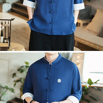 Camicia stile cinese da uomo Tang Suit Lino Kung Fu Cardigan maschile allentato Top Ricamo retrò Camicie kimono samurai giapponesi Streetwear
