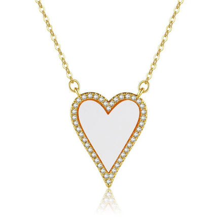Stainless Steel Vintage Natural Stone Heart Pendant Necklace For Women Girl Clavicle Chain Choker Zircon Fashion Jewelry Gift PlatiNum