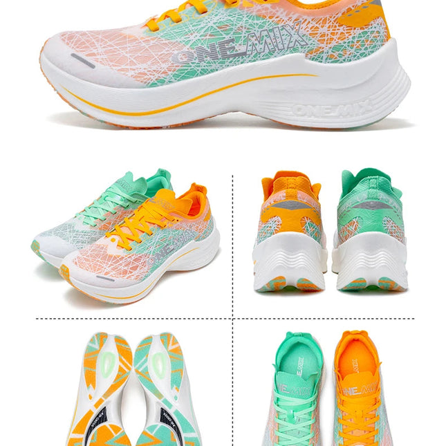 ONEMIX Scarpe da corsa con piastra in carbonio per uomo Assorbimento degli urti Scarpe sportive ultraleggere Rimbalzo Scarpe da ginnastica da maratona per donna all'aperto PlatiNum