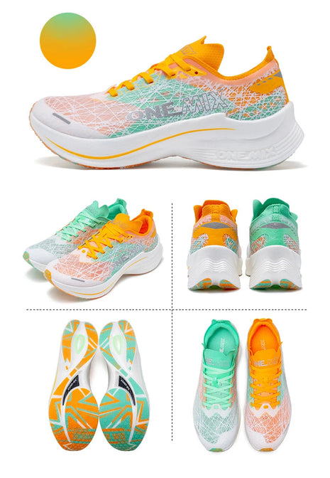 ONEMIX Scarpe da corsa con piastra in carbonio per uomo Assorbimento degli urti Scarpe sportive ultraleggere Rimbalzo Scarpe da ginnastica da maratona per donna all'aperto PlatiNum