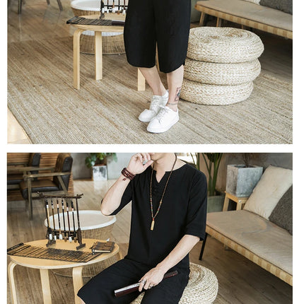 Stile giapponese Kimono T-shirt a maniche corte Pantaloni Due pezzi Top da uomo Pantaloni Abiti da uomo Giappone Harajuku Yukata Cardigan Costume