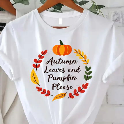 Comoda maglietta con stampa da donna Breathe in the Autumn Air T-shirt floreale da donna, stile stagione autunnale
