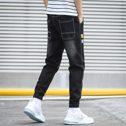 HIQOR Brand Men's Jeans Harem Denim Cargo Pants 2026 New Streetwear Jogger Hip Hop Cotton Trousers Male Blue Oversized 5XL 4XL PlatiNum