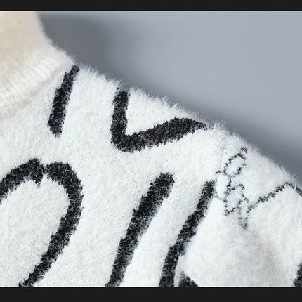 Harajuku Sweater Men's Y2K Knitted Letter Printing Sweater Men's Wool Pullover Men's Retro Knitted Color Block Tops