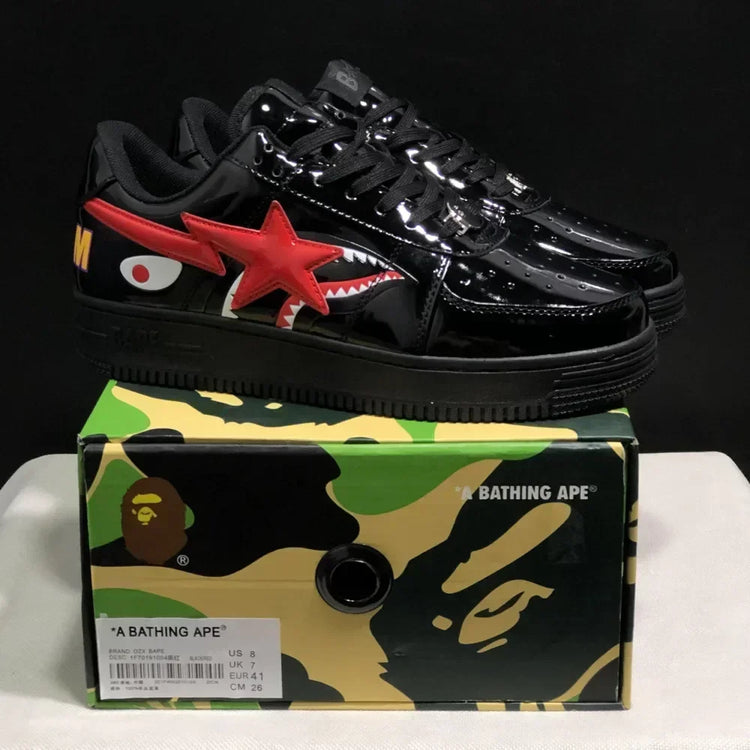 A BATHING APE Men All Black Shark BAPESTA Casual Plarfom Shoes Unisex Women Slip-Resistant Outdoor Soft Walking Sneakers