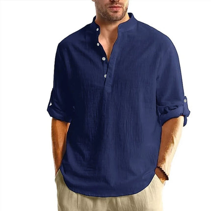 Men's Lightweight Long Sleeve Henley Collar Casual Hawaiian Beach Shirts Breathable T-Shirts