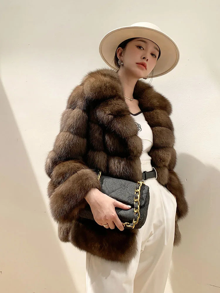 ZADORIN Luxury Designer Faux Mink Coat Woman Lapel Furry Brown Faux Fur Coat Woman Clothes Winter Chic Elegant Fluffy Fur Jacket