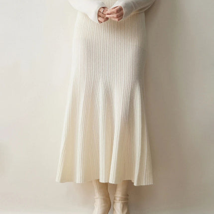 Woman's 100% Cashmere Knittwear Skirt Autumn Winter Elegant Mermaid Mid-calf High Waisted Slim Office Lady Dress Light Luxury PlatiNum