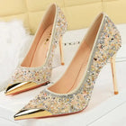 BIGTREE Scarpe Tomaia per scarpe con strass Décolleté da donna Tacchi a spillo 9,5 cm Punta a punta in metallo Tacchi alti Décolleté in cristallo di lusso Lady platinumshop