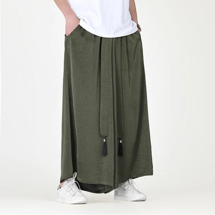 Pantaloni stile cinese da uomo nuovi pantaloni larghi casual in seta di ghiaccio a gamba larga pantaloni da uomo kimono alla moda retrò comodi e traspiranti