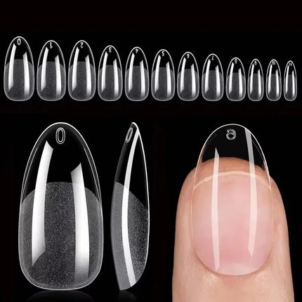 120 Short Almond-Shaped Oval Fake Nail Tips Kit, Can Be Extended into Full Cover Nail Gel, French Ballet Shoe Style, Press-On Nail Tips