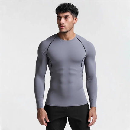 Men's Long Sleeved Sports T-Shirt With High Elasticity And Quick Drying Solid Color Long Sleeves for Autumn Winter PlatiNum
