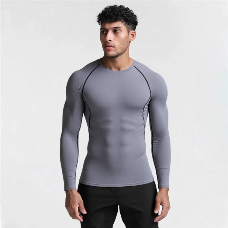 Men's Long Sleeved Sports T-Shirt With High Elasticity And Quick Drying Solid Color Long Sleeves for Autumn Winter PlatiNum