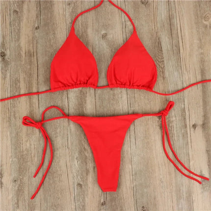 Bikini Costumi da bagno sexy Costumi da bagno Costume da bagno per donna Appeso al collo con allacciatura Bikini Tinta unita Costume da bagno sexy con cinturino diviso PlatiNum