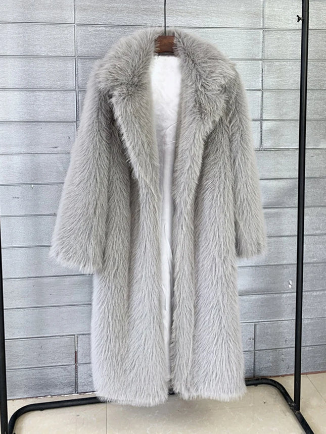 ZADORIN Winter Fluffy Jacket Women Solid Lapel Long Faux Fox Fur Coat Ladies Furry Warm Pink White Jacket Trench Coats Tops
