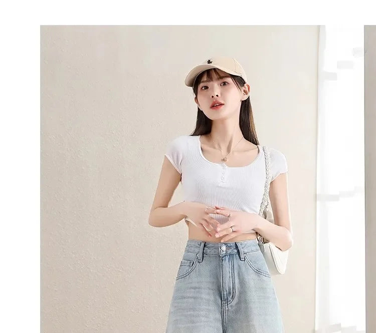 Blue Denim Shorts For Women High-Waisted Loose-Fit Slimming Casual Straight-Leg Mid-Length Summer New Arrival 2024 PlatiNum