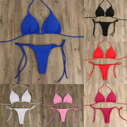 Nuove donne sexy appeso al collo perizoma bikini set cravatta laterale costume da bagno stile fasciatura cinturino diviso solido set costume da bagno da donna regolabile platinumshop