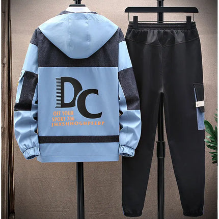 Spring Men Sportswear Tracksuit 2 Piece Running Sets Sports Hooded Jacket+Pant Sweatsuit Male Print Clothing Streetwear
