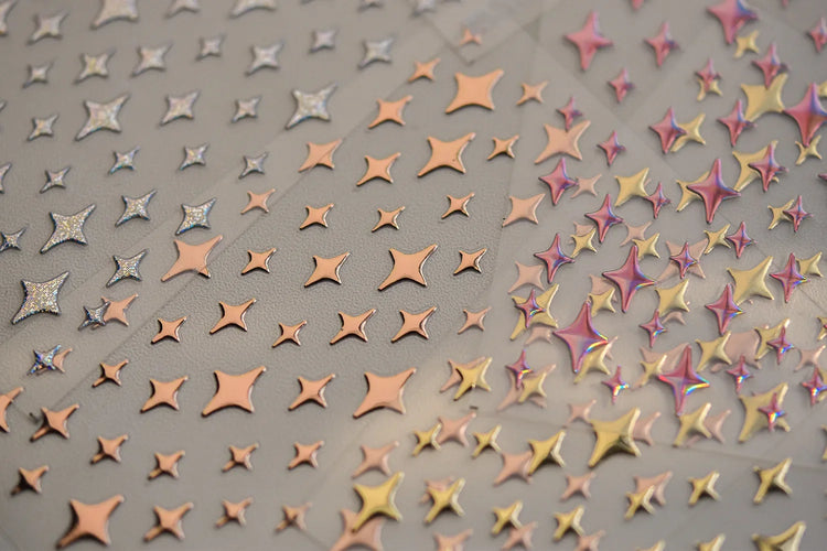 Punk Glitter Powder Blue Pink Star Charm Laser Silver Gold Starlight Rhinestones Moon DIY Nail Art Stickers Manicure Tool Decals
