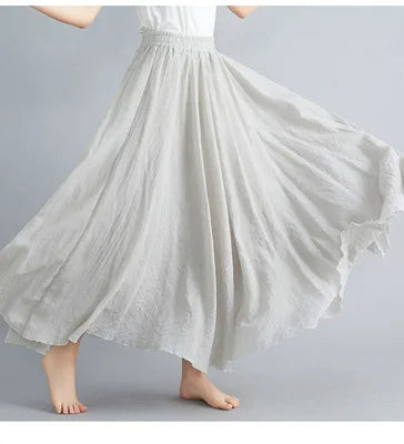 nuove gonne lunghe in cotone di lino da donna 2020 gonne lunghe a pieghe in vita elastica spiaggia Boho gonne estive vintage Faldas Saia