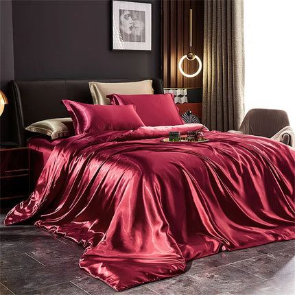 Set biancheria da letto in seta solida con copripiumino Lenzuolo Federe Lenzuolo singolo matrimoniale in raso di lusso King Queen Twin Size