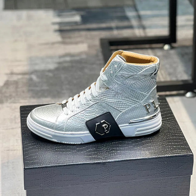 Luxury Designer's Autumn Winter New Men's Sneakers Water Diamond High Top Men's Running Shoes Fashion Leather Casual Short Boots