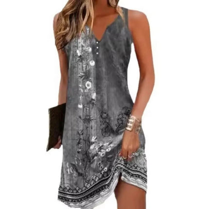 Abiti Estivi da Donna alla Moda, Vestiti Bohémien Senza Maniche, Abiti Casual con Scollo a V per Vacanze e Spiaggia platinumshop