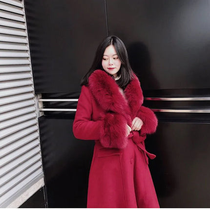 Women Fashion Long Luxury Overcoat Female Winter Coats Fur Collar Warm Elegant Thicken Solid Colo Woolen Jackets Abrigos Mujer
