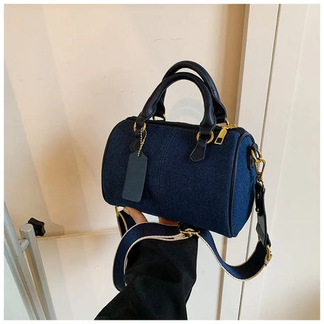 Patchwork Colorblock Mini Handbags For Women Denim Shoulder Cross Body Bags Casual Street Small Boston Bag 2025 Designer Purses PlatiNum