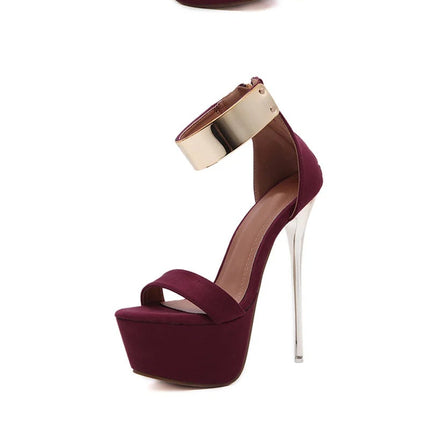 Liyke Fashion Design Metal Ankle Cover Strap Women Sexy 16CM Sandals Platform High Heels Party Club Stripper Pole Dance Shoes PlatiNum