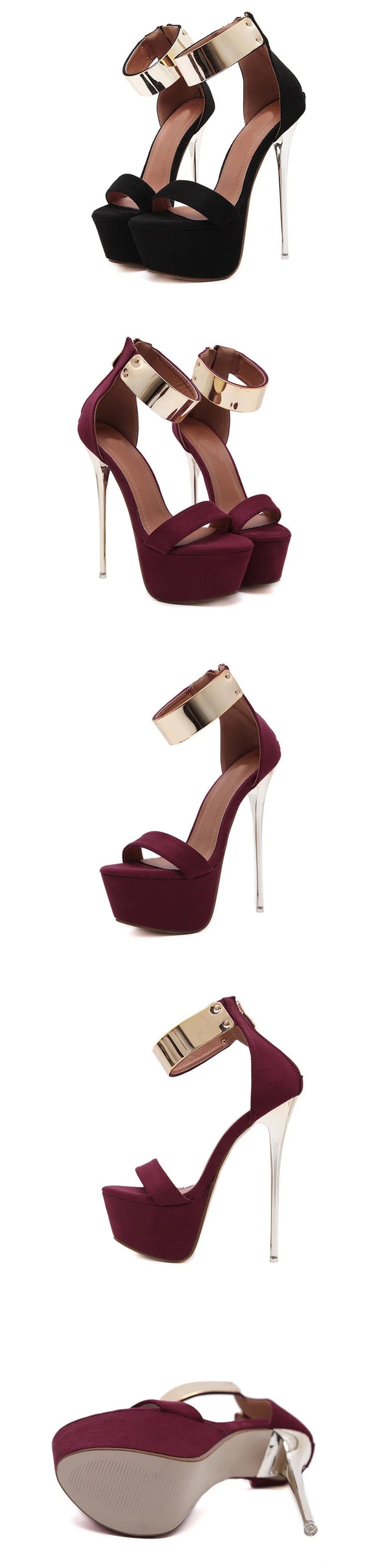 Liyke Fashion Design Metal Ankle Cover Strap Women Sexy 16CM Sandals Platform High Heels Party Club Stripper Pole Dance Shoes PlatiNum