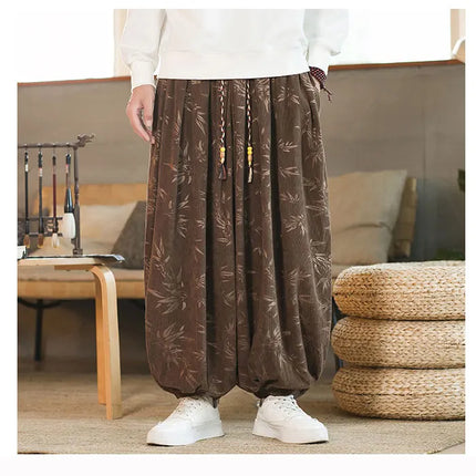 Pantaloni di alta qualità per uomo stile cinese fiore scuro velluto a coste Bloomers casual elastico in vita moda pantaloni larghi a gamba larga maschile