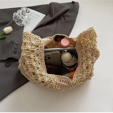 Women's Woven Straw Tote Bag Large Capacity, Summer Beach Vacation Bag, Fashionable Shoulder Bag for Commuting