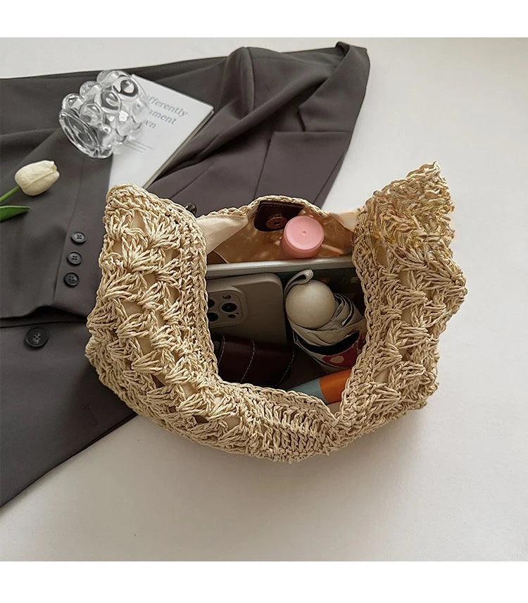 Borsa Tote da Donna in Paglia Intrecciata Grande Capacità, Borsa Estiva da Spiaggia per Vacanze, Borsa a Spalla alla Moda per il Pendolarismo