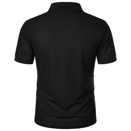 Men's Casual Short Sleeve Button-Up Lapel Solid Color T-Shirt