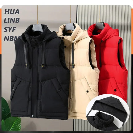 Big Size Men Padded Vest Winter Hooded Zip-up Sleeveless Jacket Padding Golf Cotton Waistcoat Work Warm Large Pocket Plus 8XL