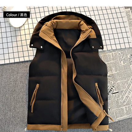 New Hooded Casual Men Waistcoat Comfortable Warm Zipper Male Sleeveless Jackets Solid Color Windproof Clothing for Men Spring