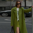 Elegant Women's Woolen Overcoat Solid Lapel Double Breasted Full Sleeve Long Coat 2026 Autumn Winter Fashion Lady Outwear