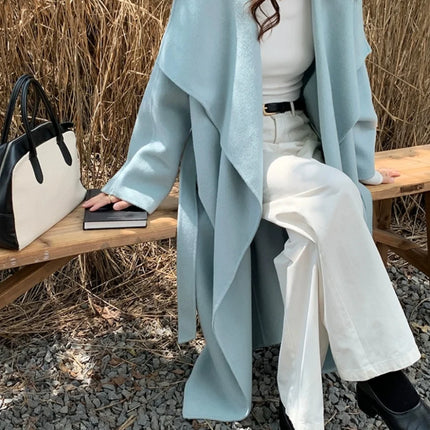 High-end Women Double-sided Wool Long Coat Warm Baby Blue Lapel Loose Double Breasted Wool Coat Female Fashion Autumn Winter