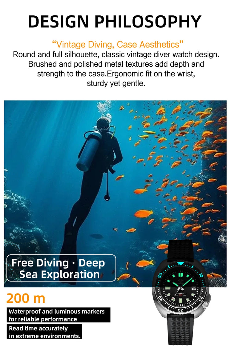 ADDIESDIVE Luxury Men's Automatic Watch Ceramic Bezel Sapphire Glass 200m Waterproof Ultra Bright Blue Luminous Diving Watch