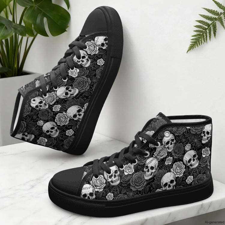 XIXIRIMIDO Red Canvas Sneakers Men New Canvas Sneakers Halloween Shoes Woman Comfortable High-Top Canvas Shoes Skull Pattern
