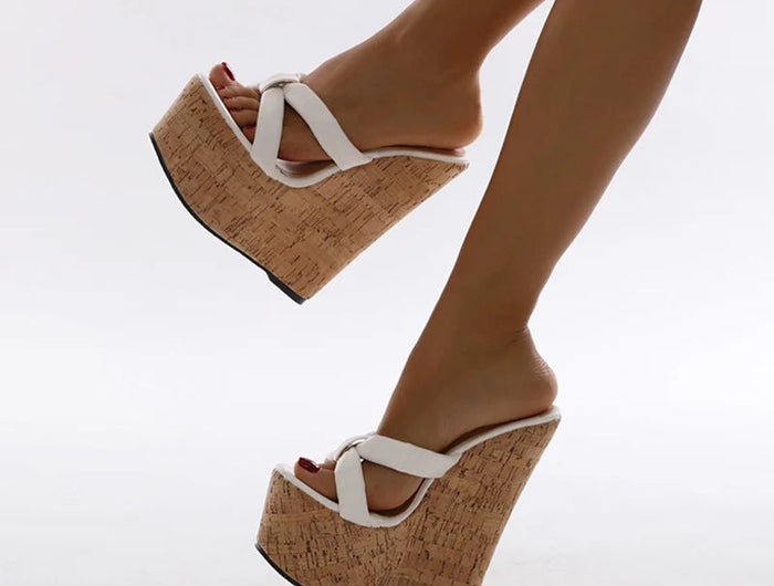 Aneikeh Wedges Heel Women Slippers Fashion Open Toe Platform Sandals Summer Super High Heels Female Party Shoes Size 35-42 PlatiNum
