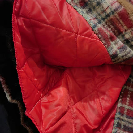 Women's Double Breasted Plaid Coat, Woolen Jacket , V-Neck, Loose Tops, Female Clothes, Sweet, New, Autumn, Winter