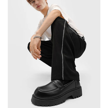 Mocassini STRONGSHEN scarpe da uomo in pelle con suola spessa scarpe da lavoro formali nere in stile britannico scarpe Casual Slip-On di lusso di moda