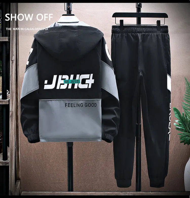 Spring Autumn New Tracksuits Men Set Casual Hooded Jacket Pants Sweatshirt Sportswear Coats Men Jacket+Pant Suits