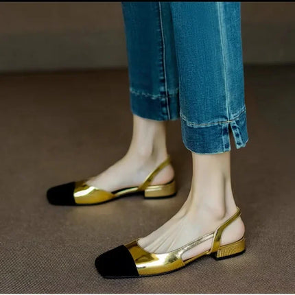 Sandali Donna Estivi 2026 Nuovi Colori Misti Ciabatte Slip-on Oro Tacco Basso Sgback Stile Romano Scarpe Casual Basse da Ragazza